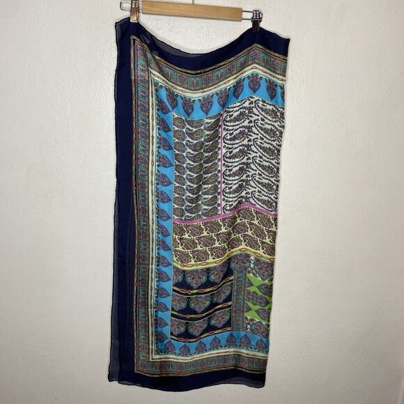 New Liz Claiborne Multicolor Square Paisley Scarf Green Blue Twee Colorful - Picture 3 of 8